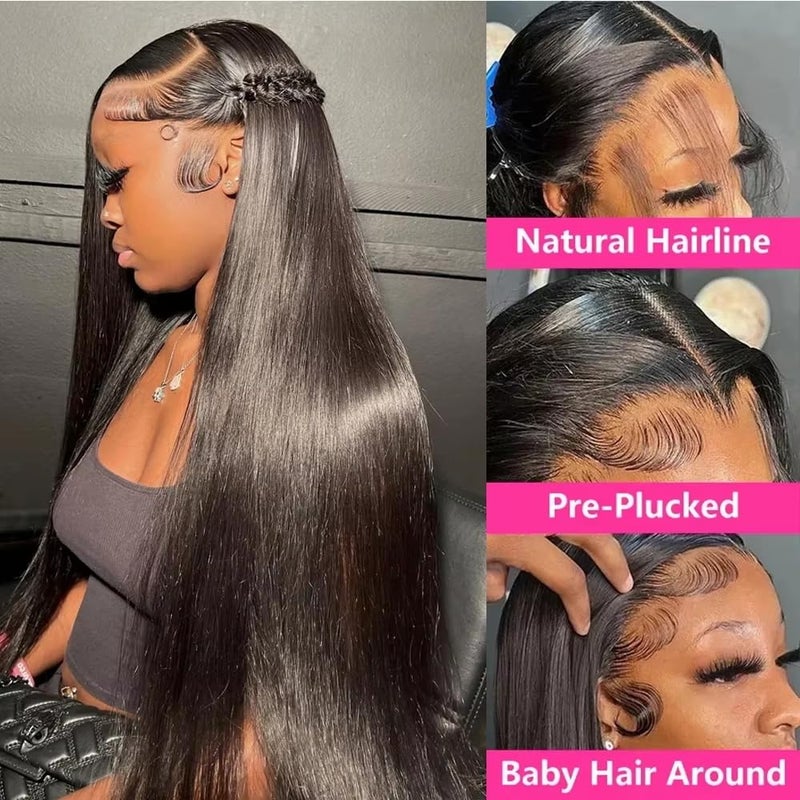 sdamey 360 Straight Lace Front Wigs Human Hair HD Transparant Full Lace Wigs For Women 200 Density Wigs Human Hair Pre Plucked With Baby Hair 12A Brazilian Virgin Hair Natural Color 18inch - Image 3